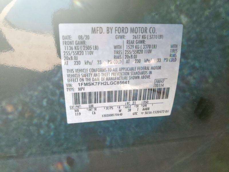 2020 FORD EXPLORER L - 1FMSK7FH2LGC85641