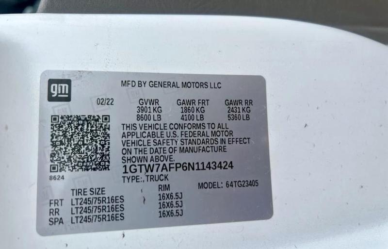 2022 GMC SAVANA G25 1GTW7AFP6N1143424