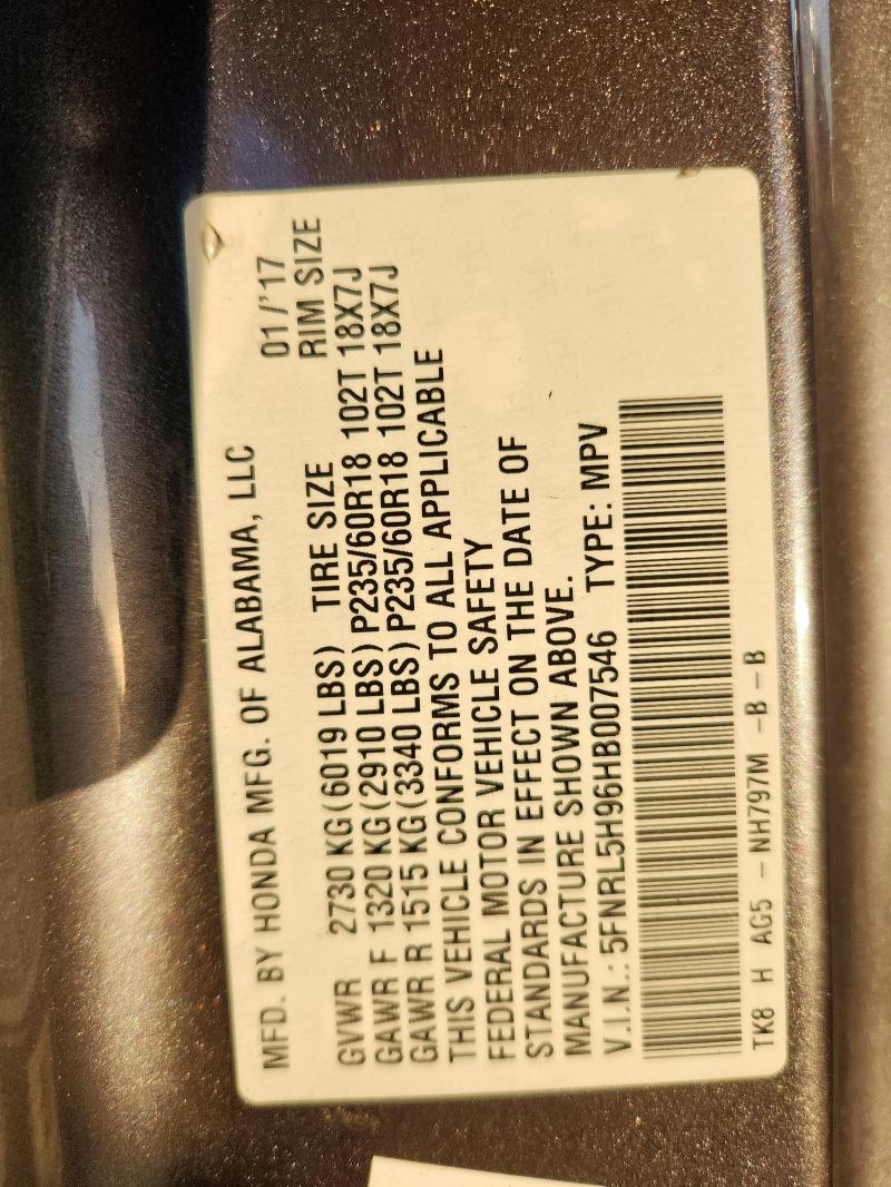 2017 HONDA ODYSSEY TO #3294399513