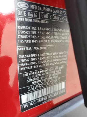 2016 LAND ROVER RANGE ROVE #3282499891