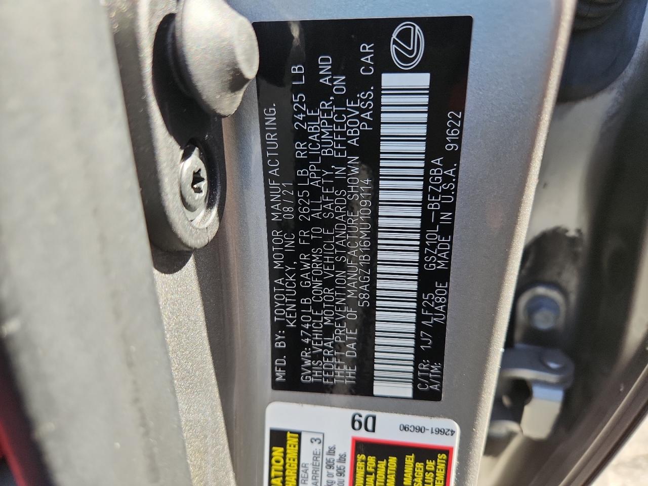 Lot #3302831913 2021 LEXUS ES 350 BAS