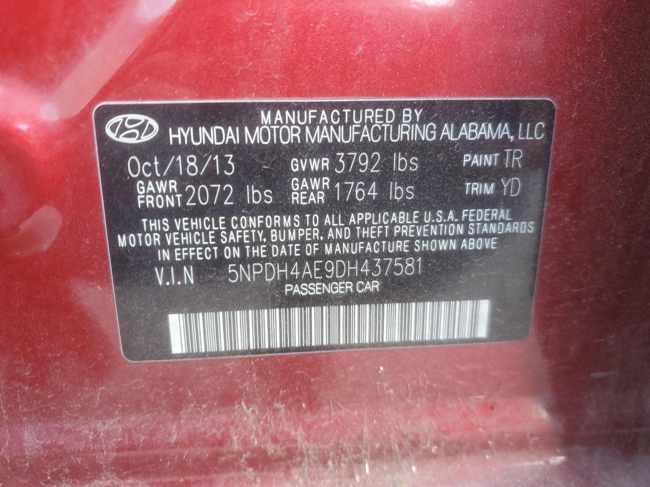 Lot #3301847402 2013 HYUNDAI ELANTRA GL