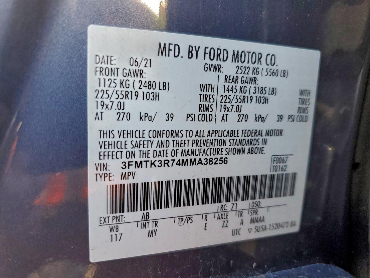 Lot #3310347982 2021 FORD MUSTANG MA