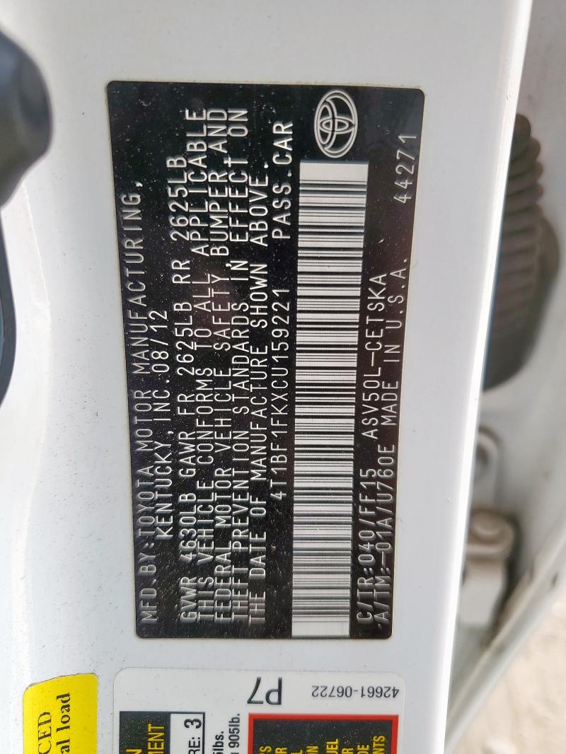 2012 TOYOTA CAMRY BASE #3304712918