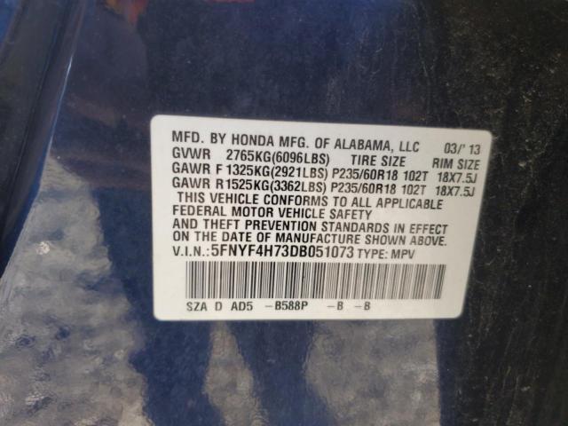 2013 HONDA PILOT EXLN - 5FNYF4H73DB051073