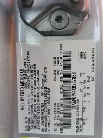 2019 FORD FUSION SE #3296908822