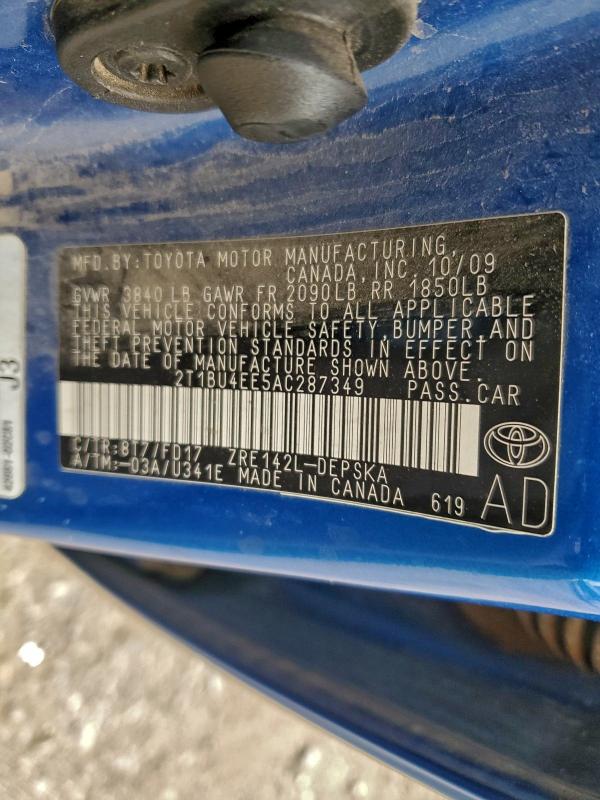 2010 TOYOTA COROLLA BA #3302699009