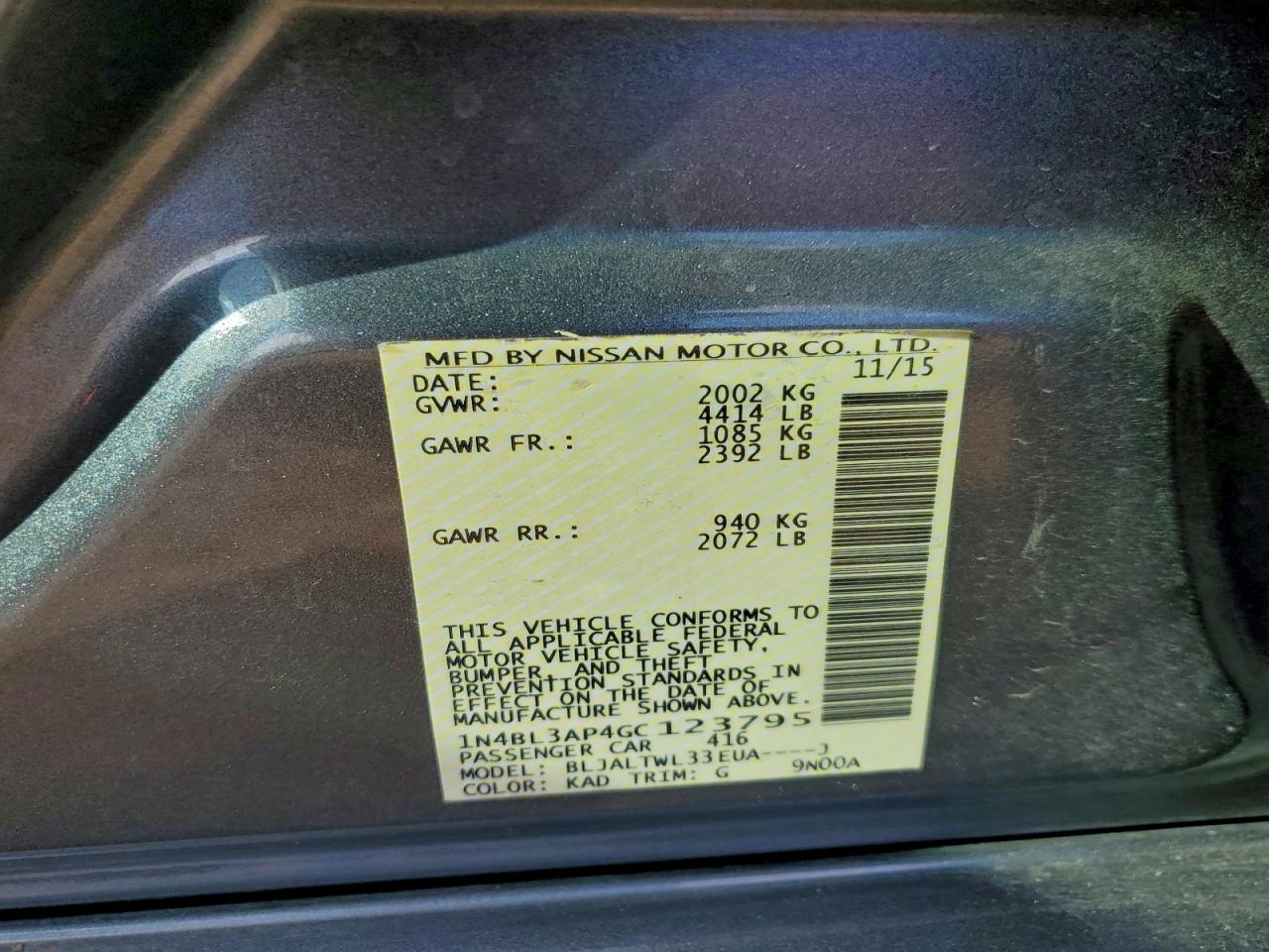 Lot #3302811933 2016 NISSAN ALTIMA 3.5