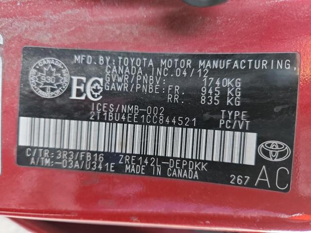 2012 TOYOTA COROLLA BA - 2T1BU4EE1CC844521