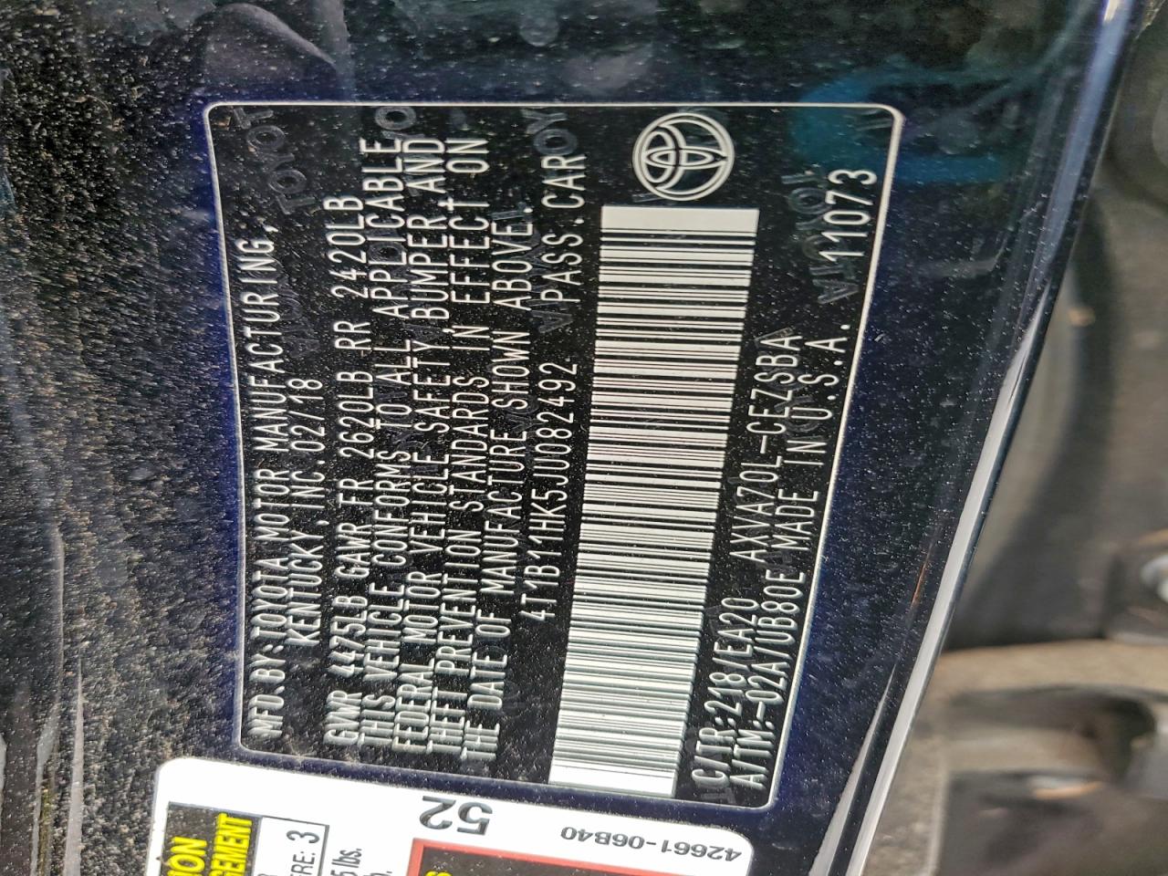 Lot #3302738018 2018 TOYOTA CAMRY L