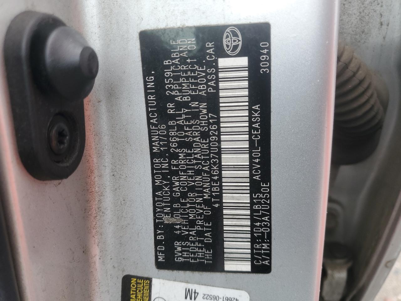 Lot #3310769962 2007 TOYOTA CAMRY CE