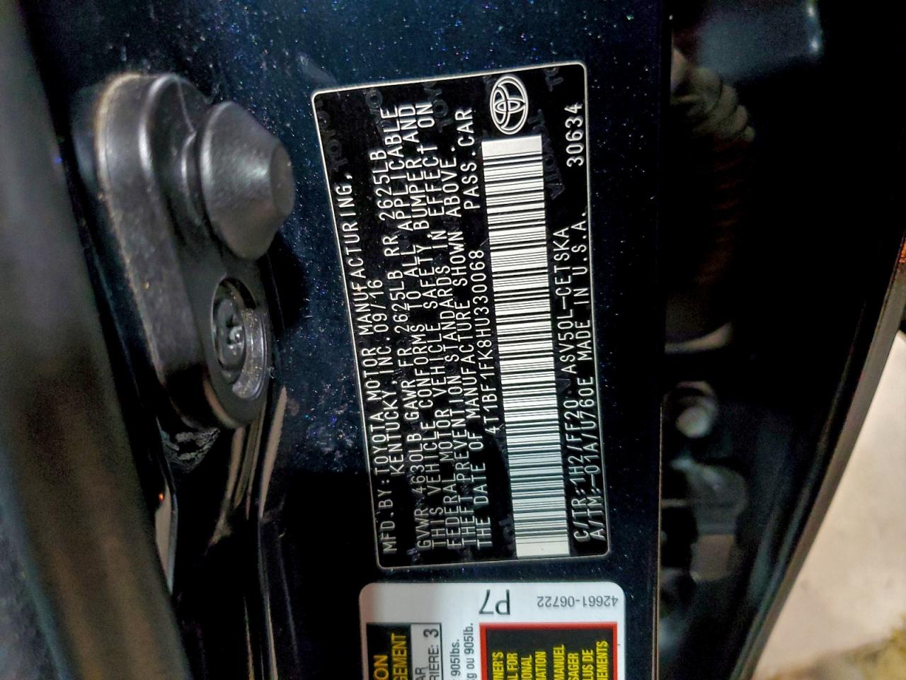 Lot #3304528442 2017 TOYOTA CAMRY LE