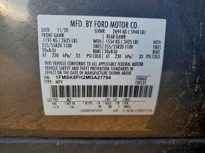 2021 FORD EXPLORER L #3316880132