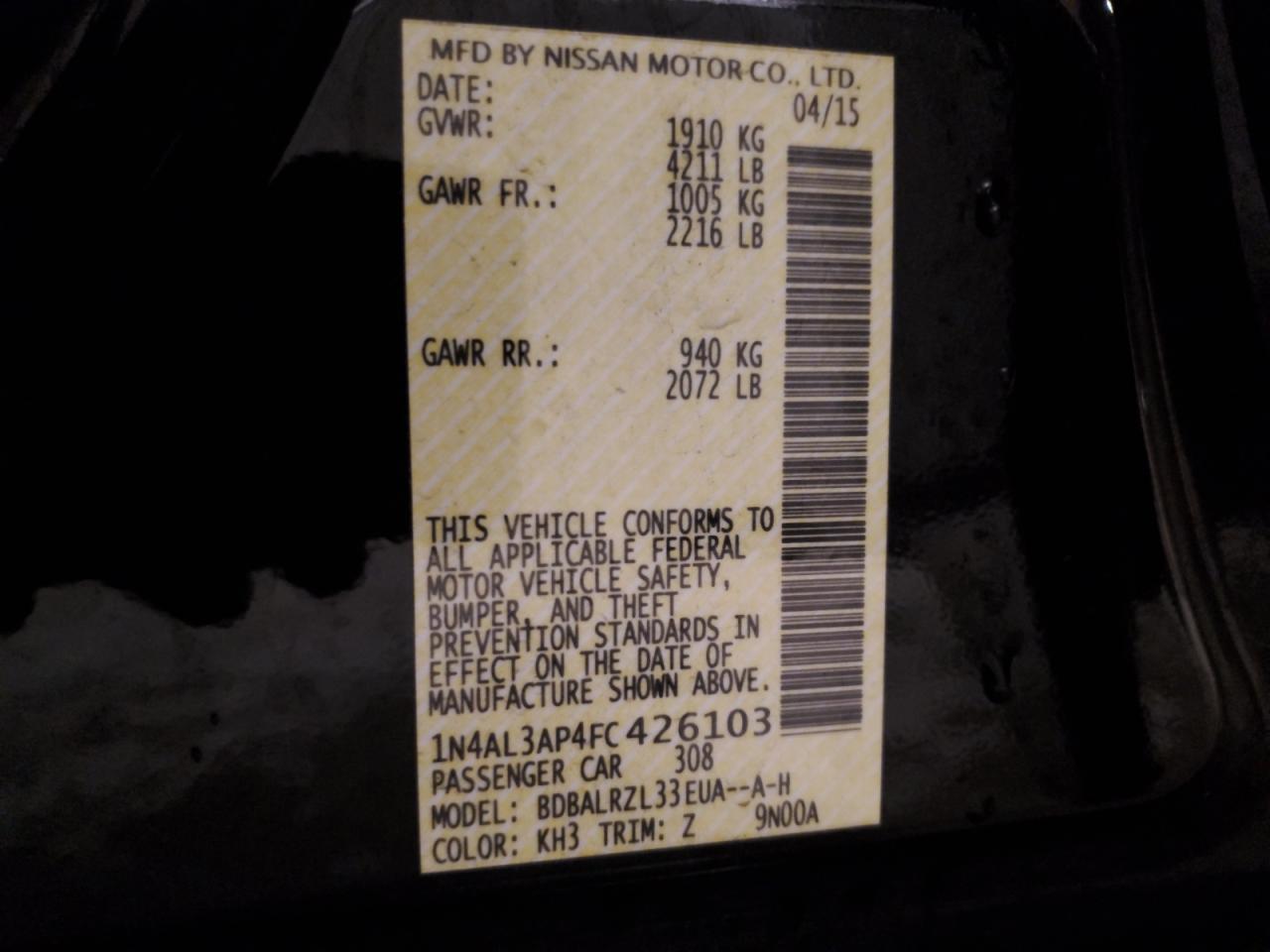 Lot #3301844382 2015 NISSAN ALTIMA 2.5