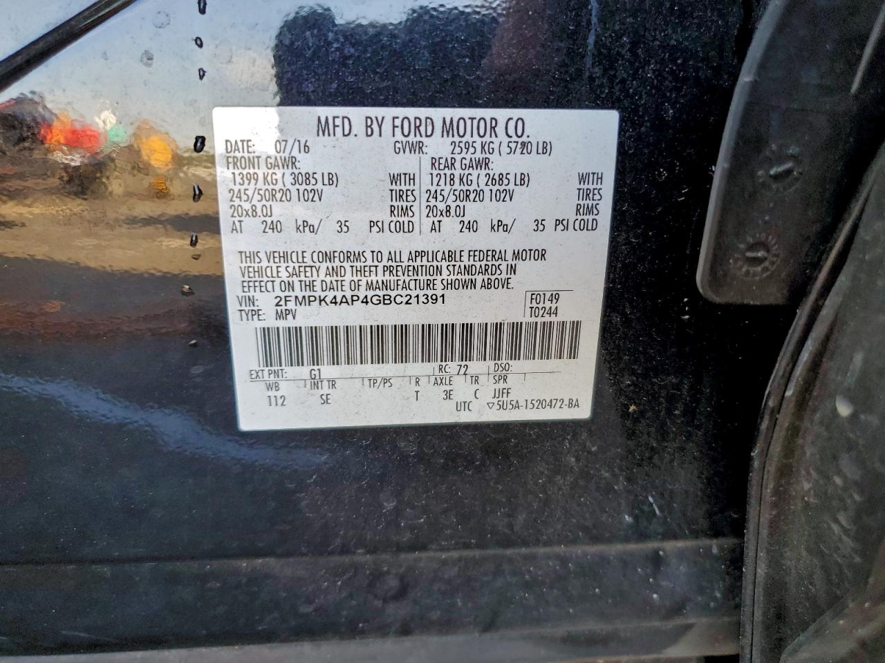 Lot #3301835343 2016 FORD EDGE SPORT