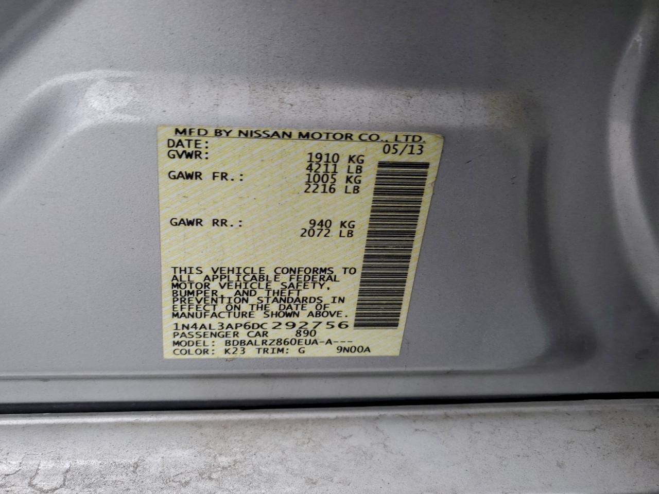 Lot #3302736066 2013 NISSAN ALTIMA 2.5