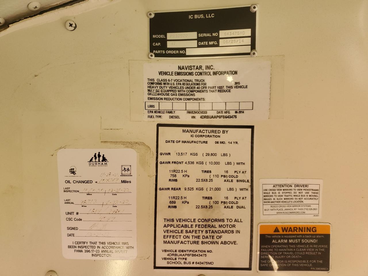 Lot #3278559931 2015 IC CORPORATION CE SERIES SCHOOL