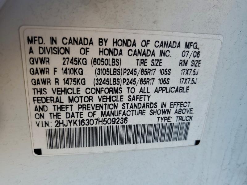 2007 HONDA RIDGELINE #3296462683