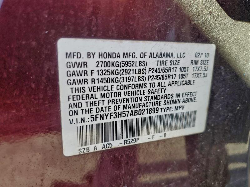 2010 HONDA PILOT EXL #3305728724