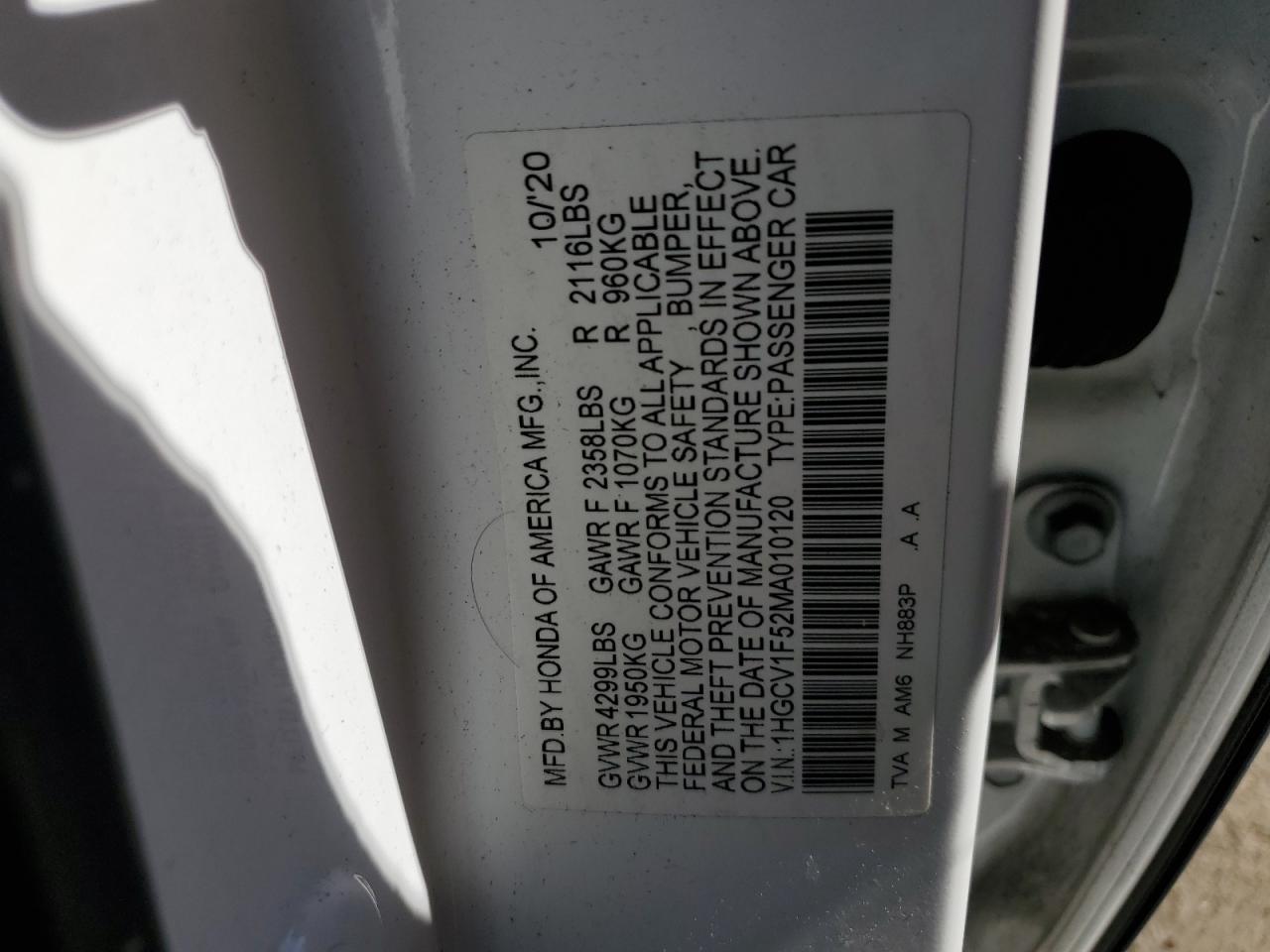 Lot #3301834370 2021 HONDA ACCORD EXL