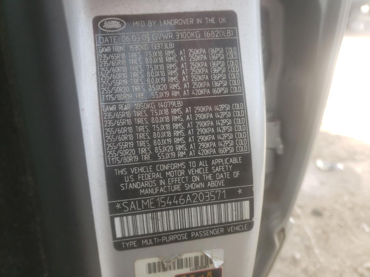 Lot #3280321971 2006 LAND ROVER RANGE ROVE