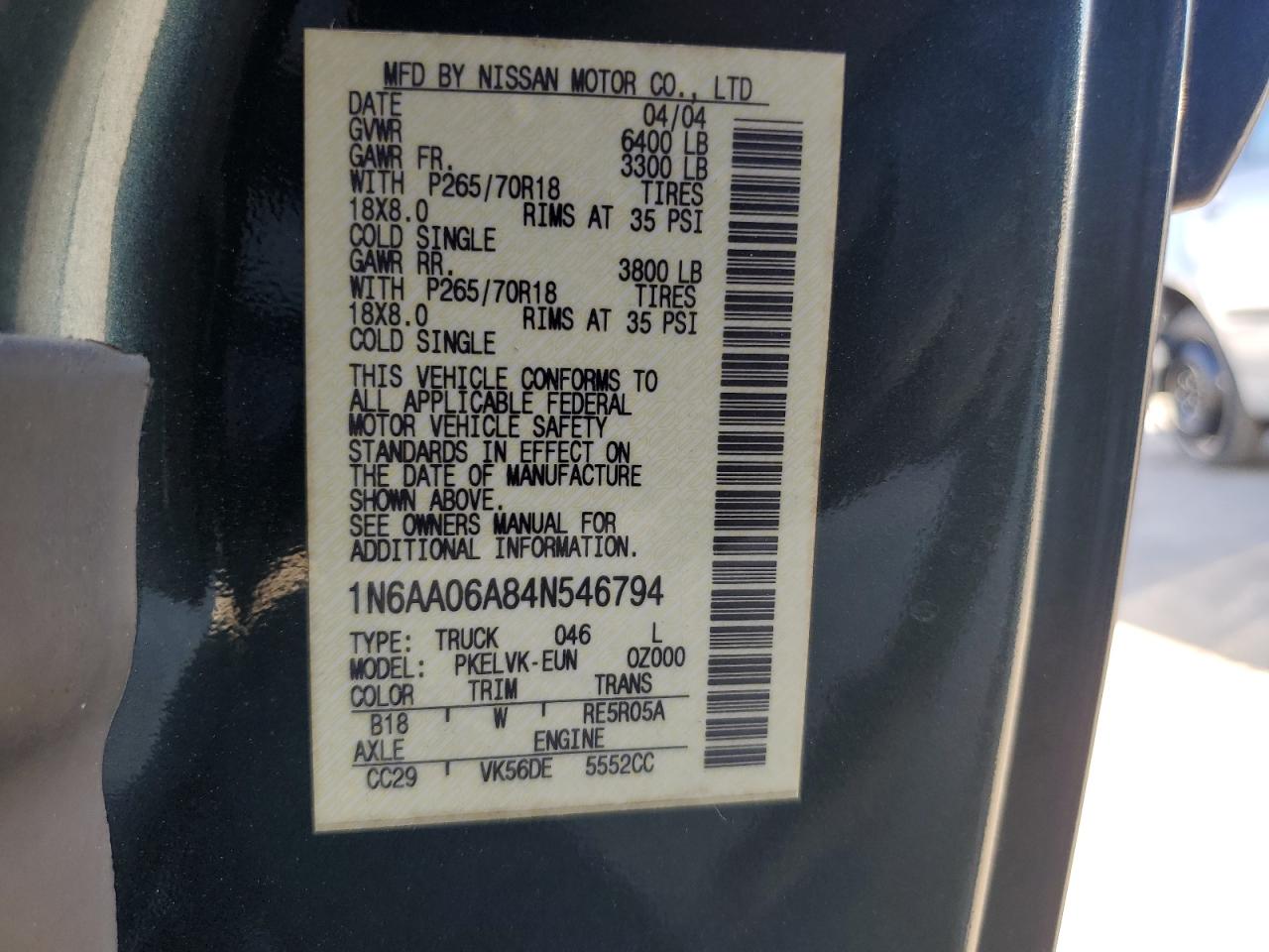 Lot #3301835338 2004 NISSAN TITAN XE