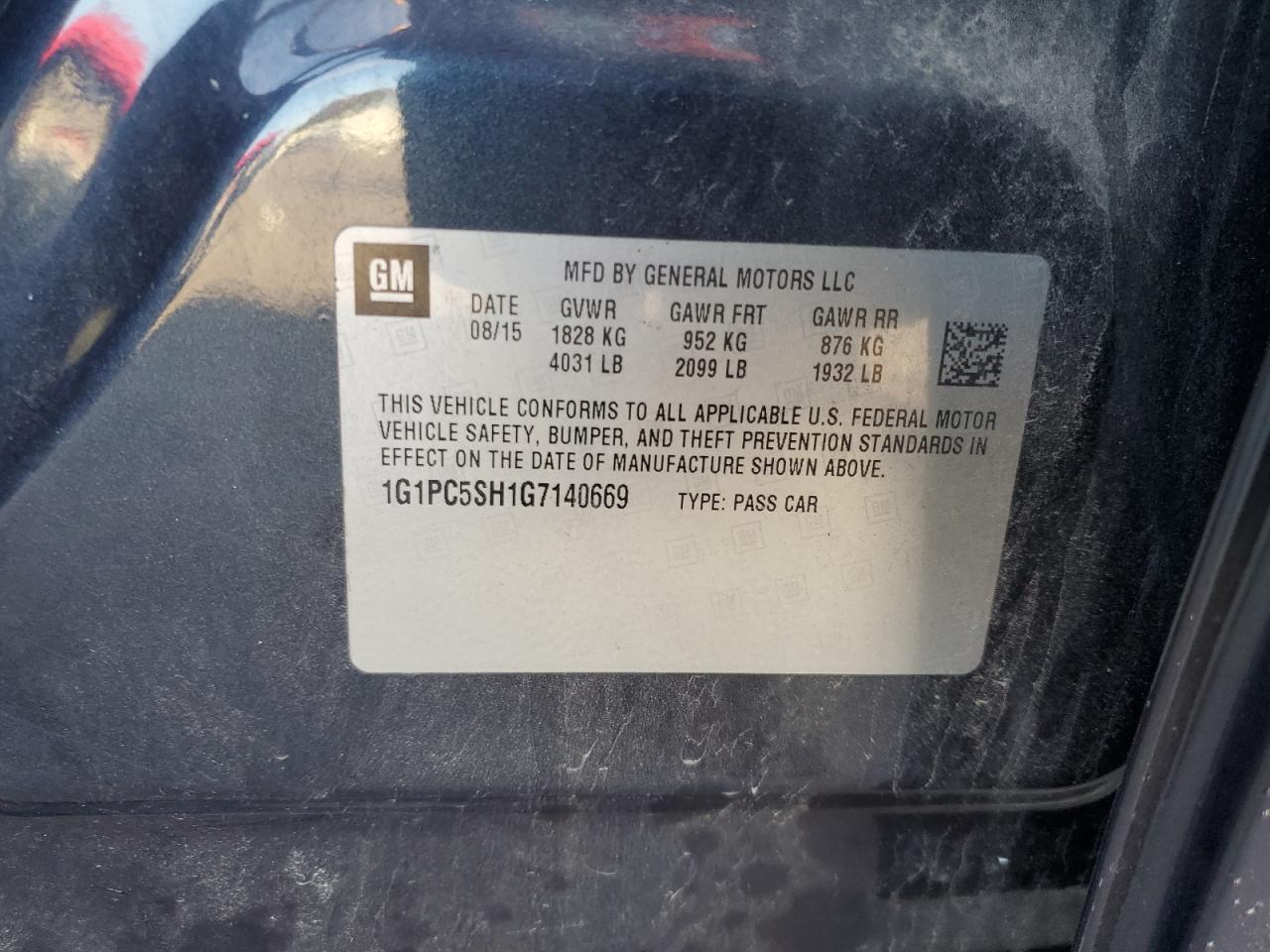 Lot #3309287635 2016 CHEVROLET CRUZE LIMI