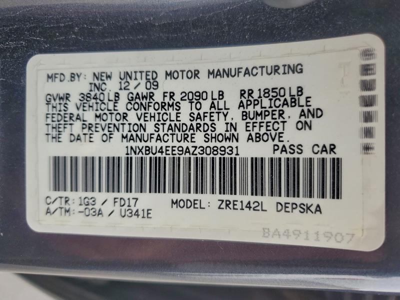 2010 TOYOTA COROLLA BA #3302929624