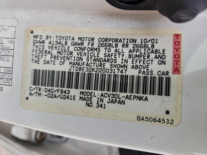 2002 TOYOTA CAMRY LE #3294856753