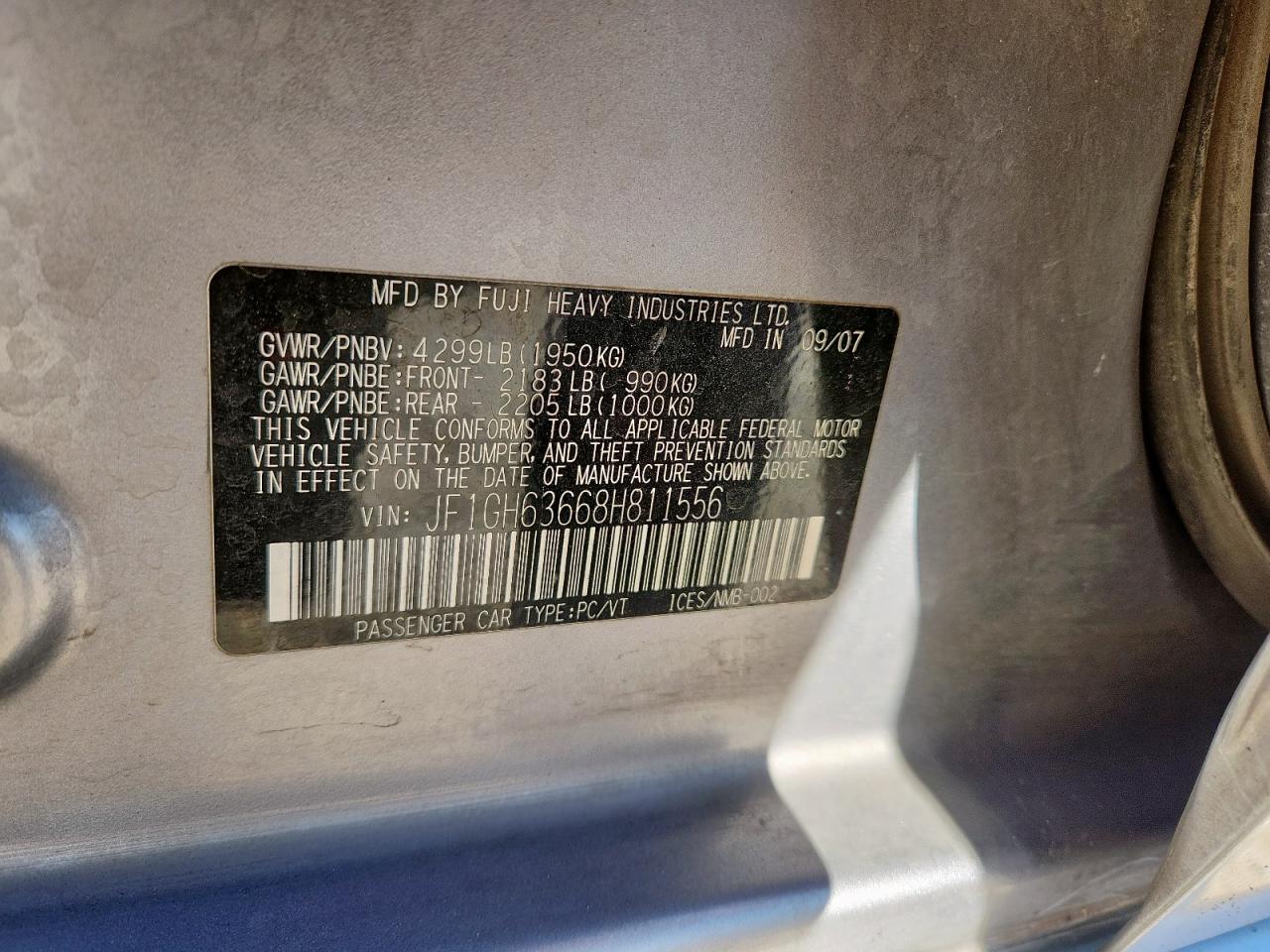 Lot #3290394787 2008 SUBARU IMPREZA OU