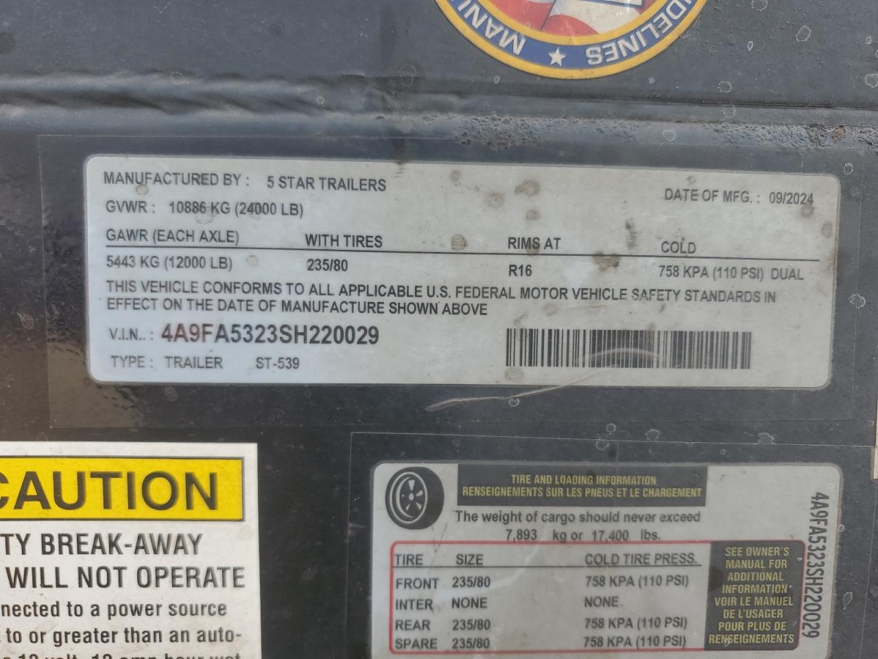 Lot #3286484219 2025 5 STAR TRAILERS UNKNOWN