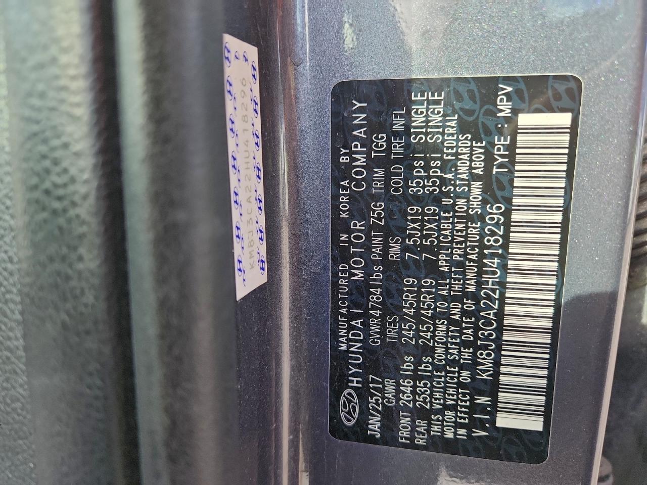 Lot #3302923133 2017 HYUNDAI TUCSON LIM