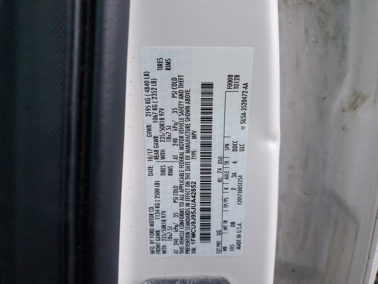 Lot #3304111487 2018 FORD ESCAPE TIT