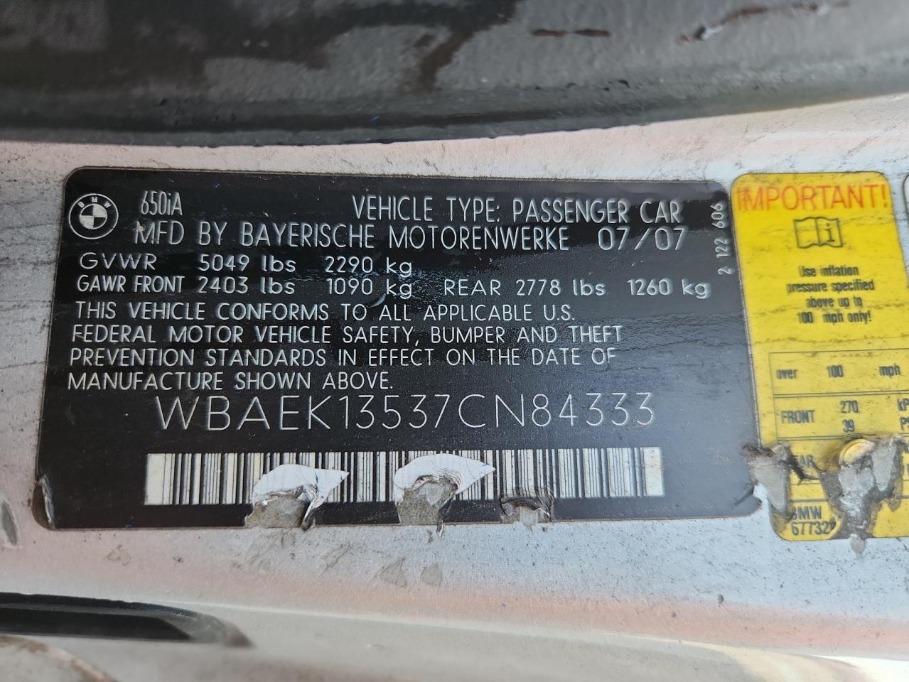 Lot #3297094511 2007 BMW 650 I