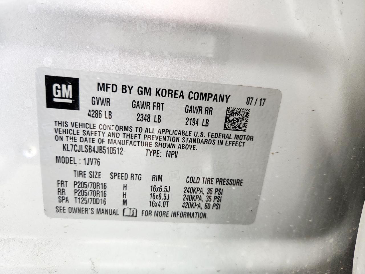 Lot #3317852905 2018 CHEVROLET TRAX 1LT