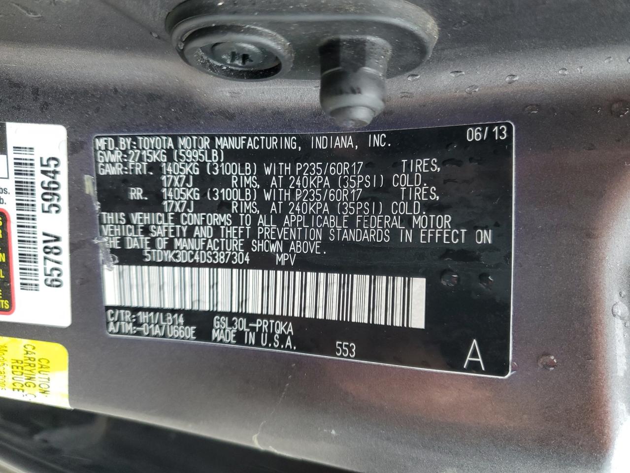 Lot #3302694000 2013 TOYOTA SIENNA XLE