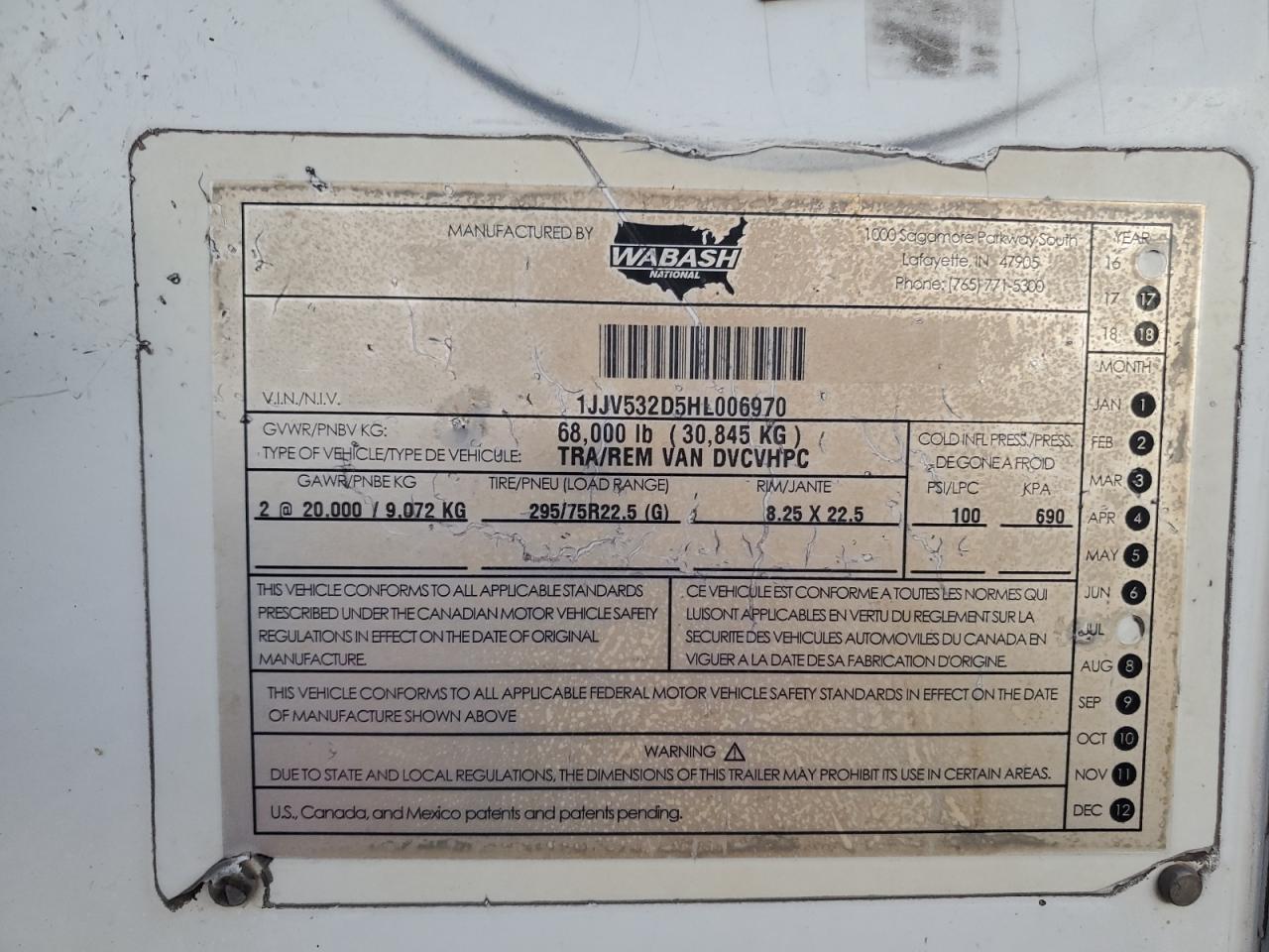 Lot #3285618267 2016 WABASH TRAILER