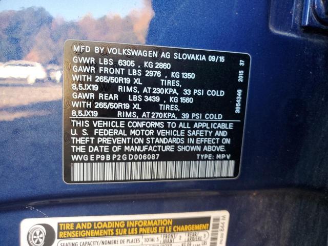 2016 VOLKSWAGEN TOUAREG TD #3283776446