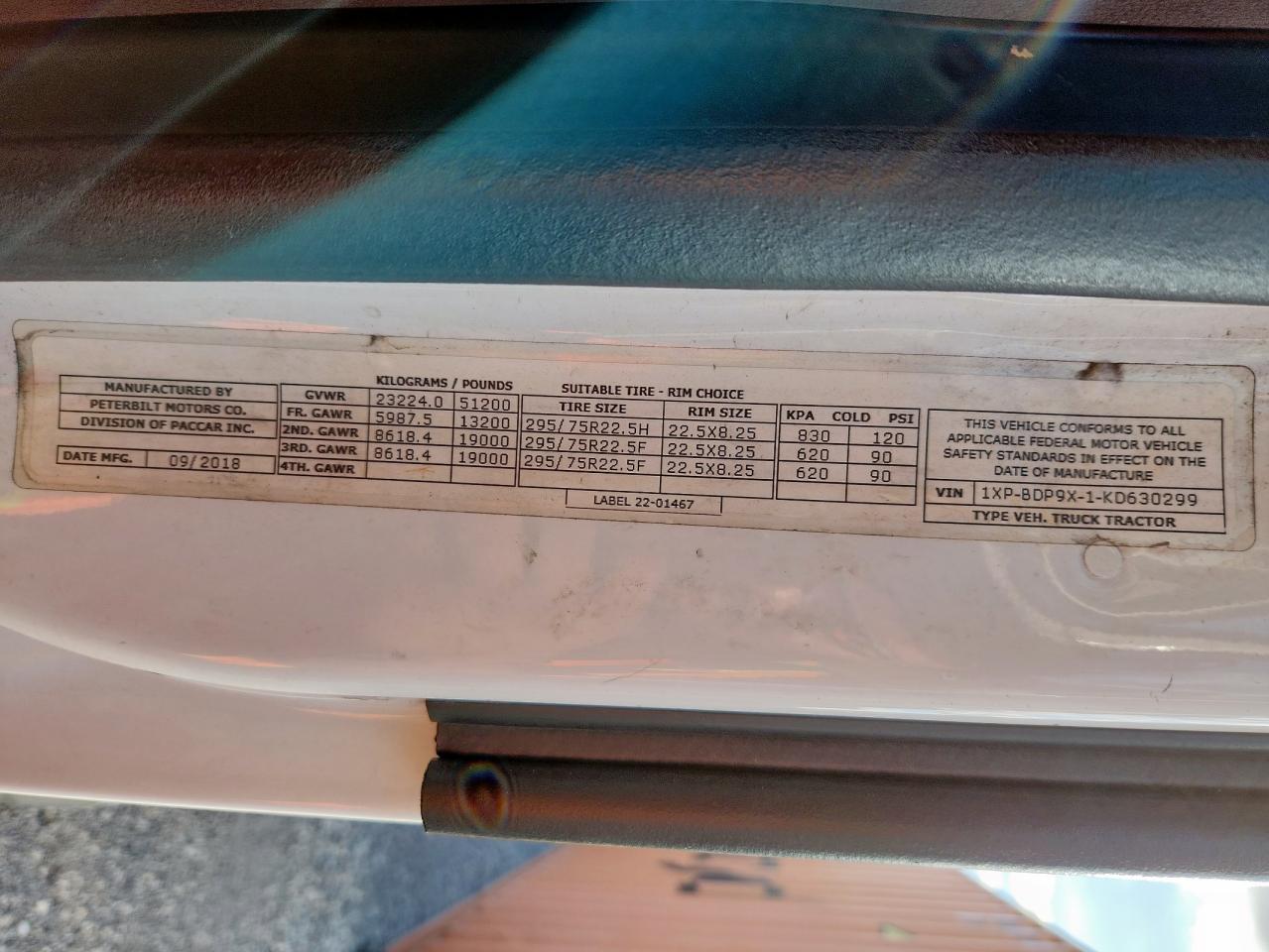 Lot #3291456466 2019 PETERBILT TRACTOR 579