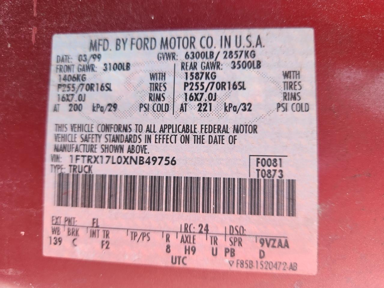 Lot #3316011783 1999 FORD F150