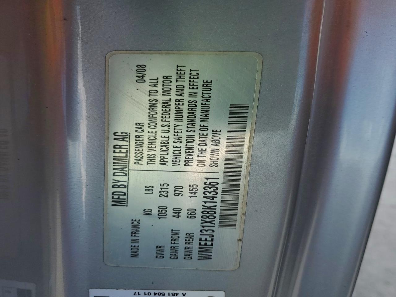 Lot #3296953912 2008 SMART FORTWO PUR