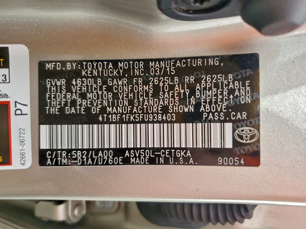 Lot #3302886897 2015 TOYOTA CAMRY LE