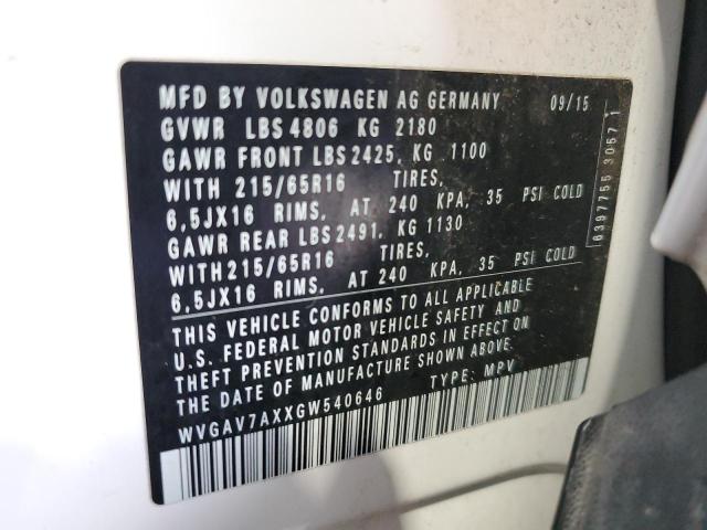 2016 VOLKSWAGEN TIGUAN S - WVGAV7AXXGW540646