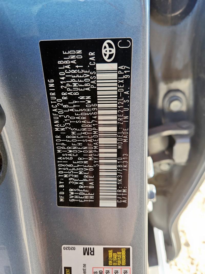 2021 TOYOTA COROLLA LE #3305653716