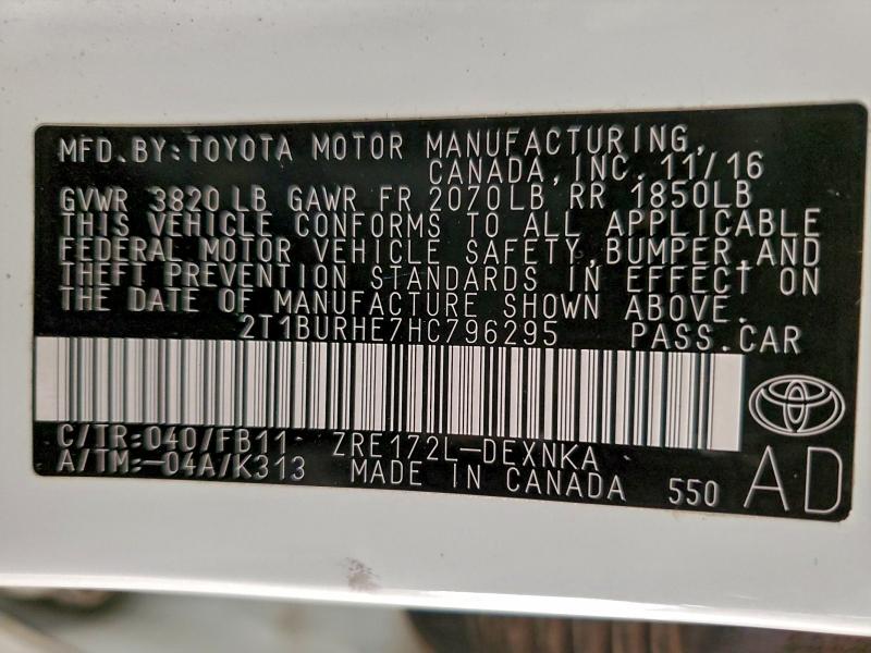 2017 TOYOTA COROLLA L #3296245484