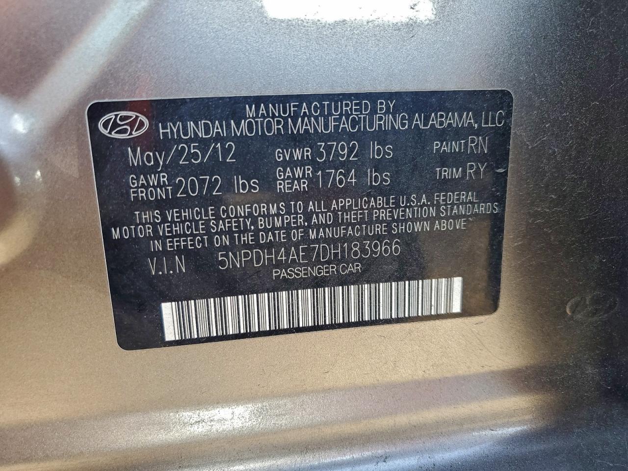 Lot #3301829370 2013 HYUNDAI ELANTRA GL