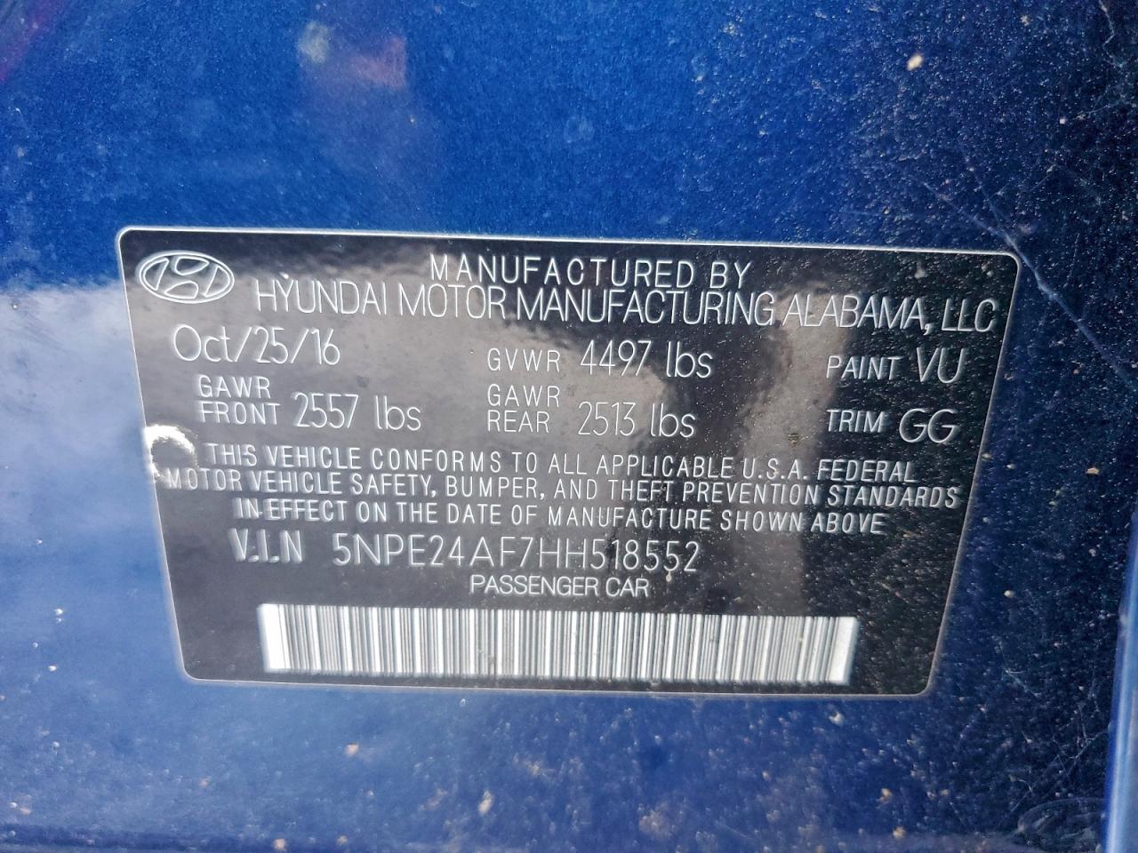 Lot #3301700632 2017 HYUNDAI SONATA SE