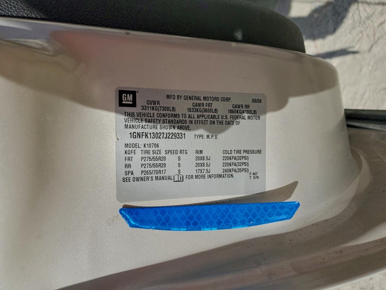 Lot #3301834424 2007 CHEVROLET TAHOE K150