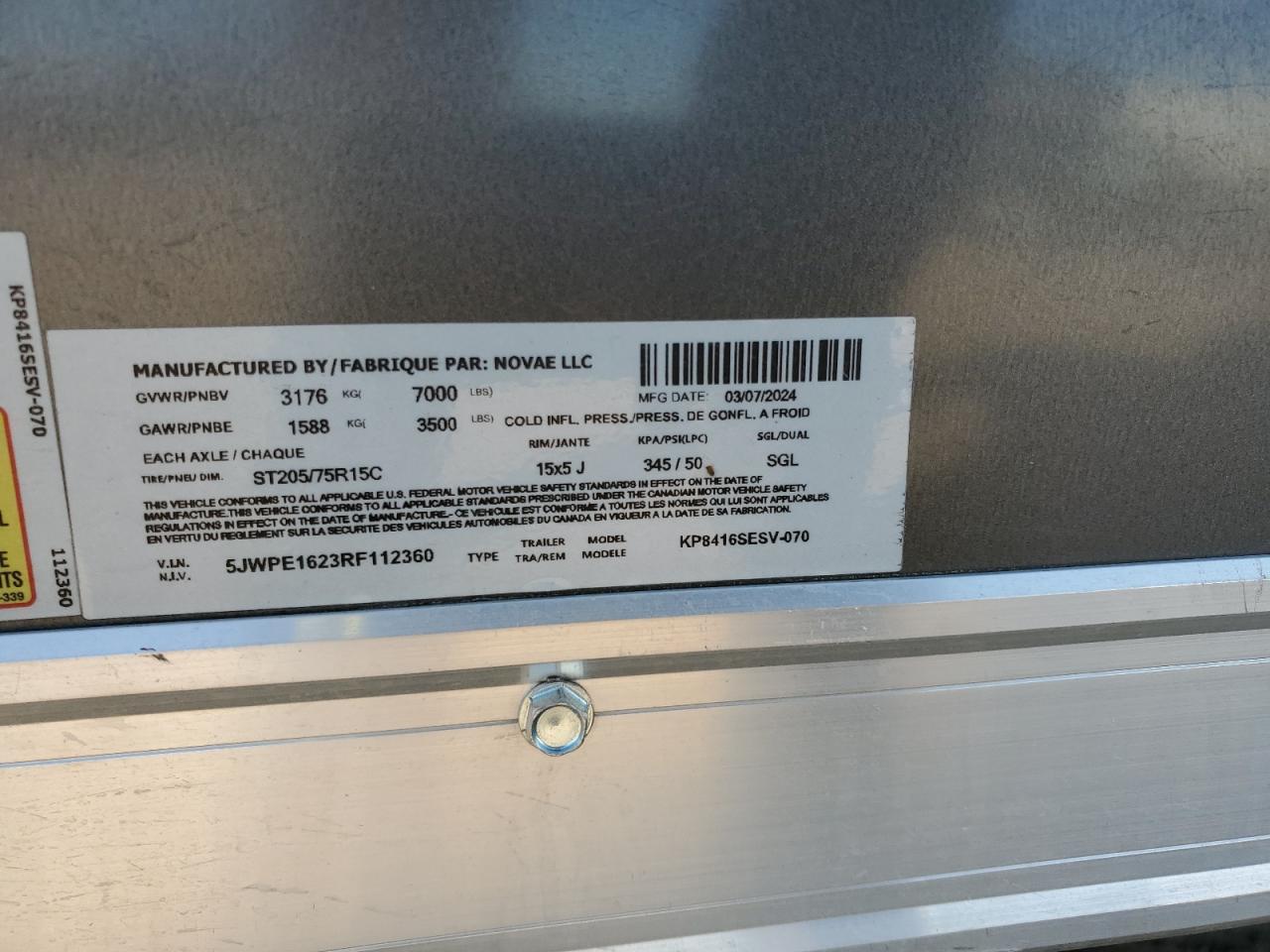 Lot #3293626403 2024 UNKN TRAILER