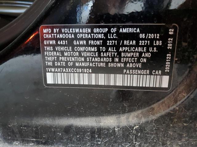 2012 VOLKSWAGEN PASSAT S #3293302476